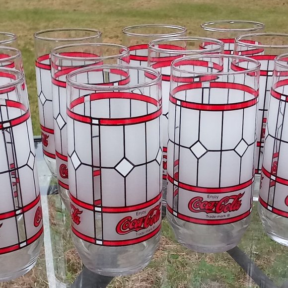 Vintage Coca Cola Stained Glass Tumblers, Tiffany-Style Drinking Glasses, Coke - Picture 1 of 5